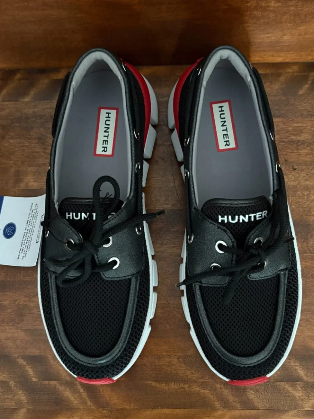 Hunter Women's Sasa Mesh Loafer Boat Shoe Black Red White Coastal Athletic 8